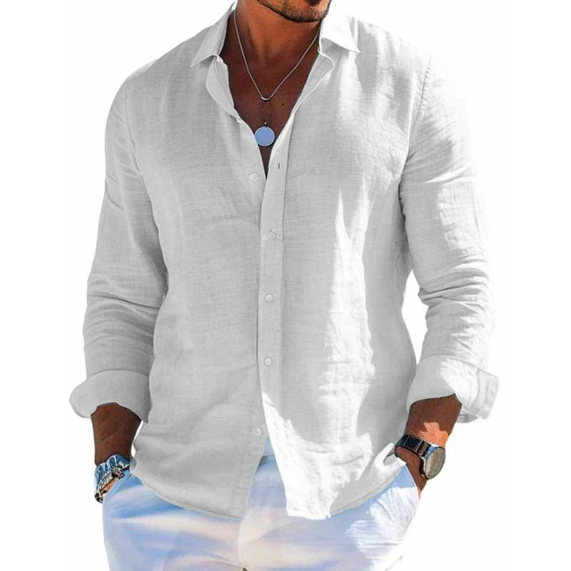 Caleb – Cotton Linen Lapel Shirt